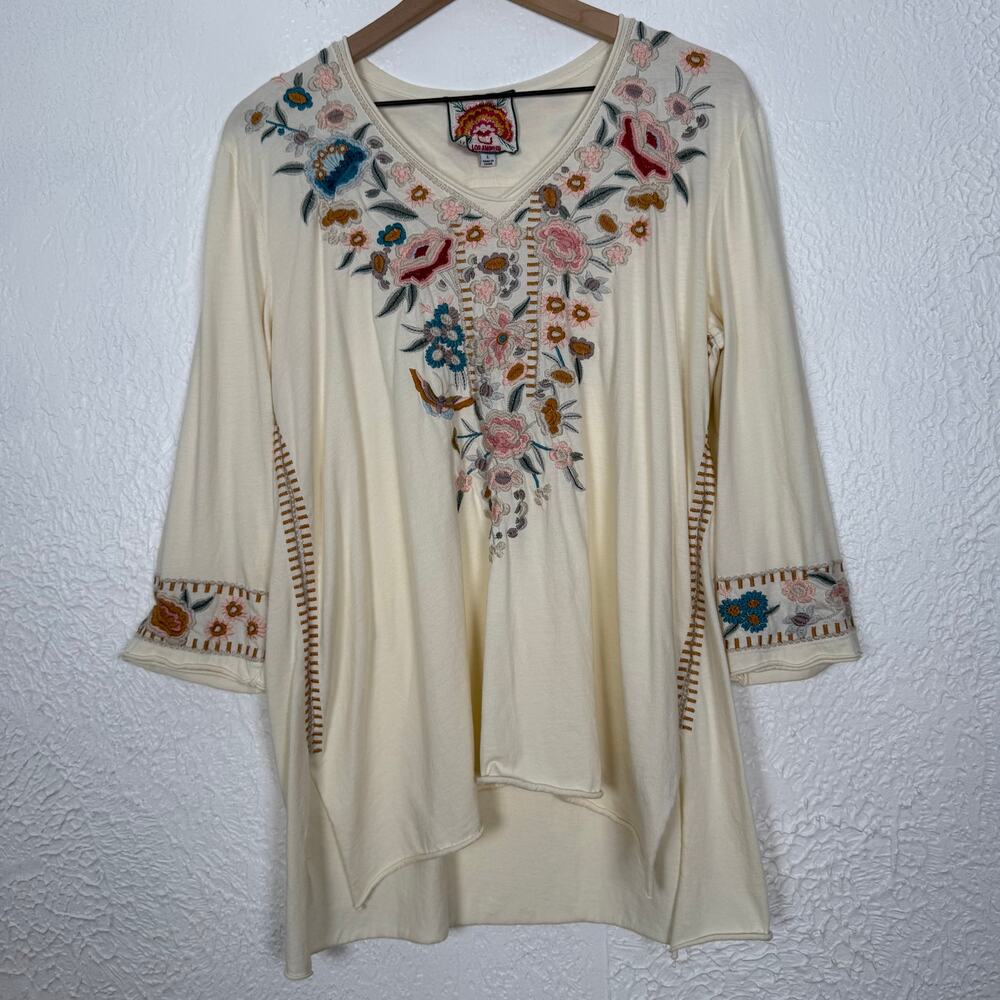 Johnny Was Serafina Floral Embroidered 3/4 Length Sleeve Top Size Large